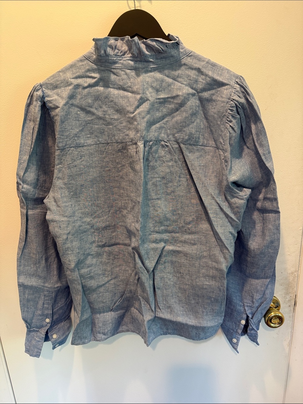 Boden Light Blue Ruffle-Front Blouse chambray! - Picture 4 of 4